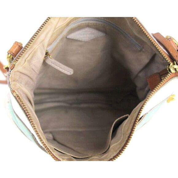 FOSSIL GRAY BLUE WHITE GENUINE LEATHER CROSSBODY ORGANIZER SHOULDER BAG PURSE - Picture 12 of 16